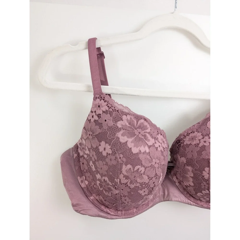Victorias Secret Body by Victoria Lined Demi Bra 36DD Mauve Purple Floral Lace